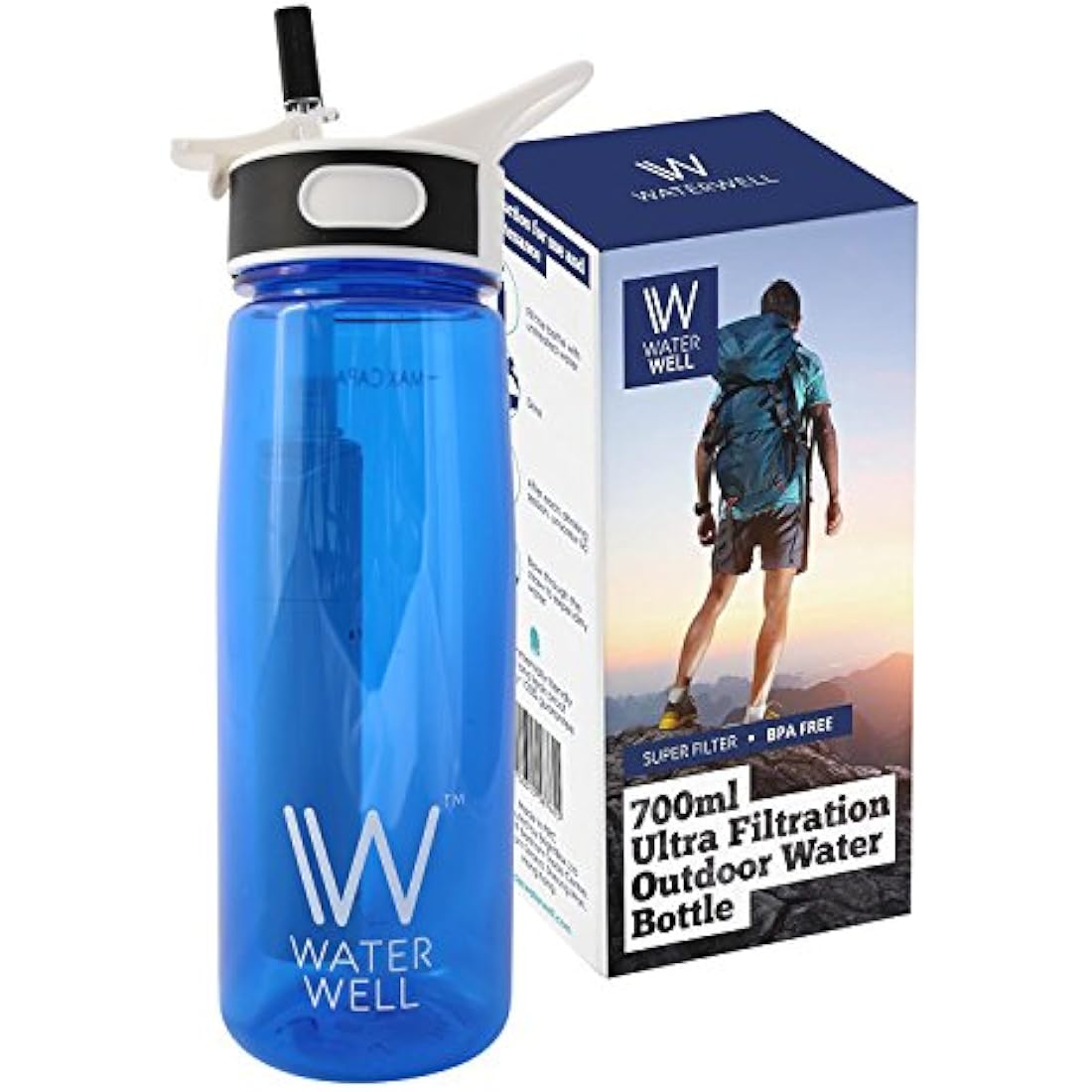 WaterWell 700ml Water Filter Bottle – BPA-Free Tritan for Hiking & Travel