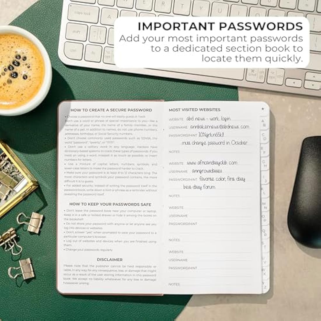 Clever Fox Password Book 2nd Edition – Rose Gold Login Organizer