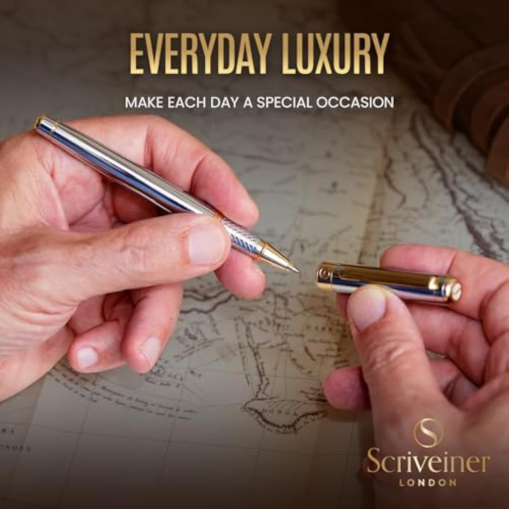 Scriveiner Silver Chrome Rollerball Pen | Gold Plated Luxury Pen