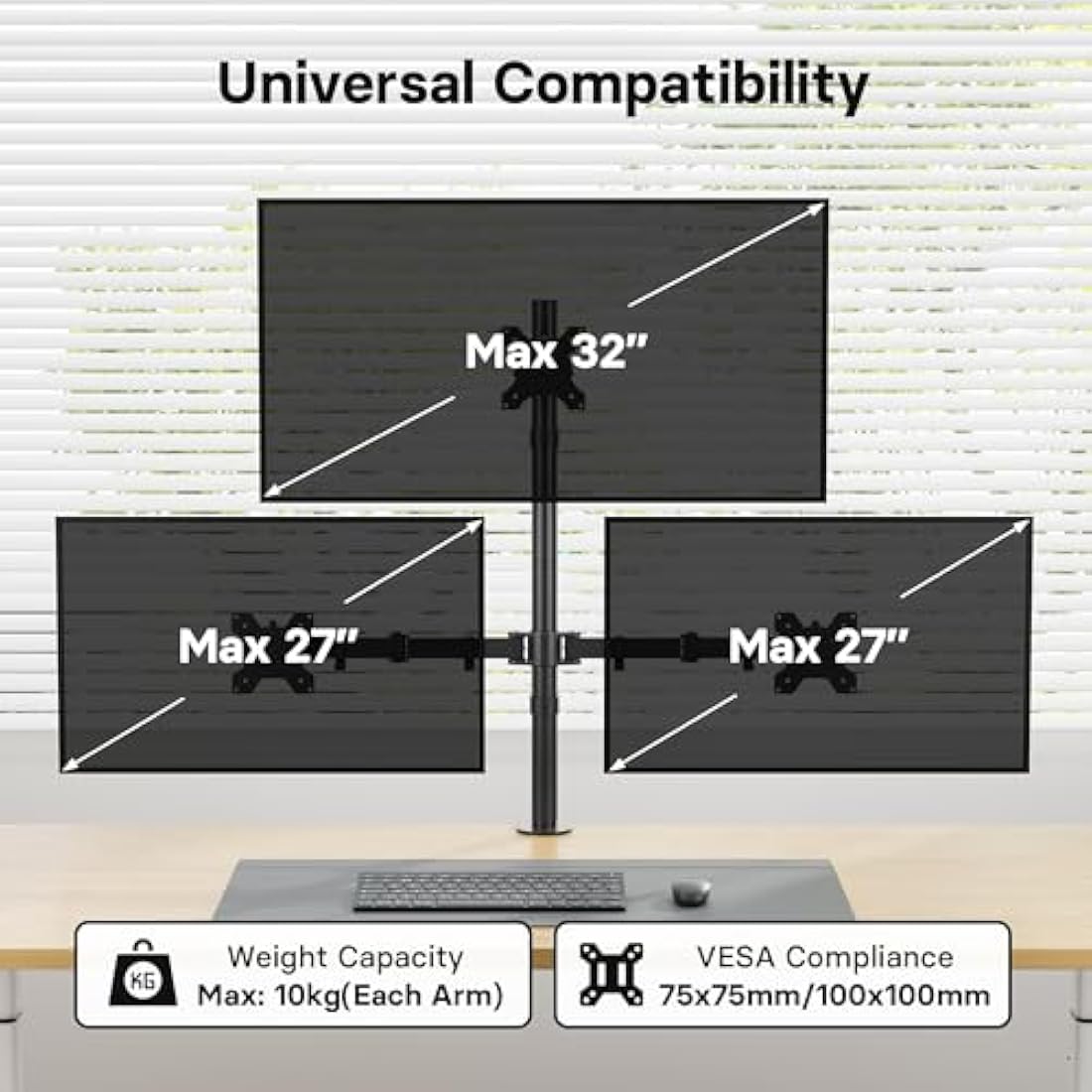Bontec Triple Monitor Halterung – 3 Monitore, 13-32 Zoll, VESA 75/100