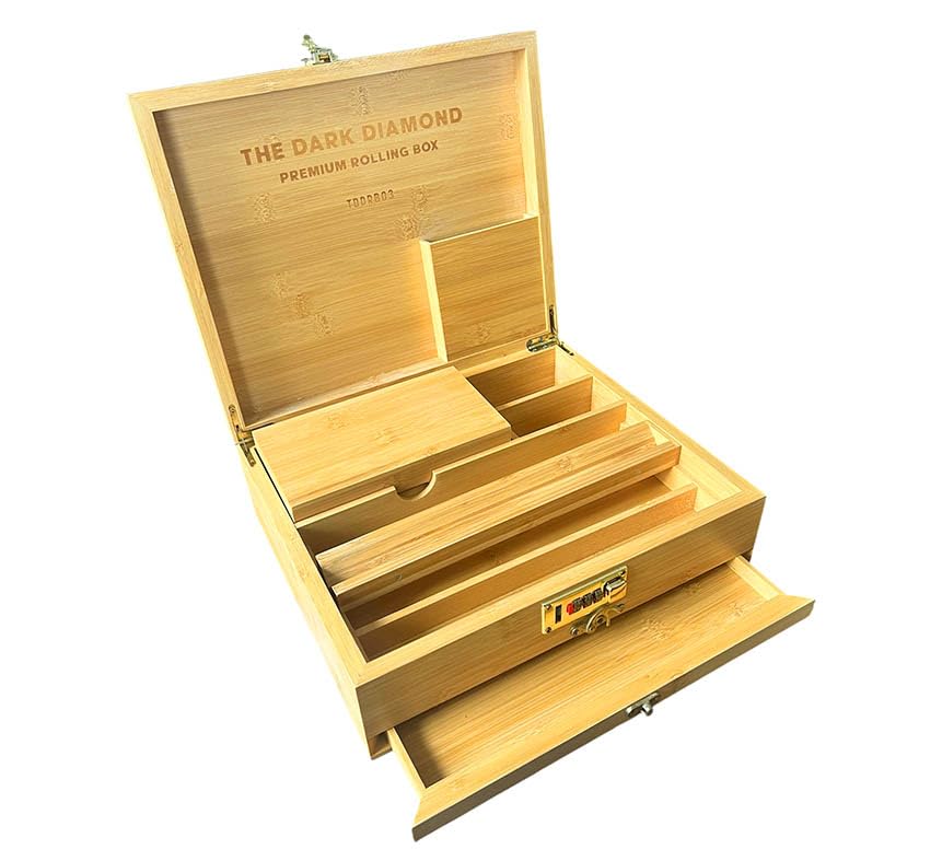 The Dark Diamond Roll Box Premium Smoking Accessories Storage Handcrafted Bamboo Wooden Stash Rolling Box Upgraded Large - 30X25X10CM