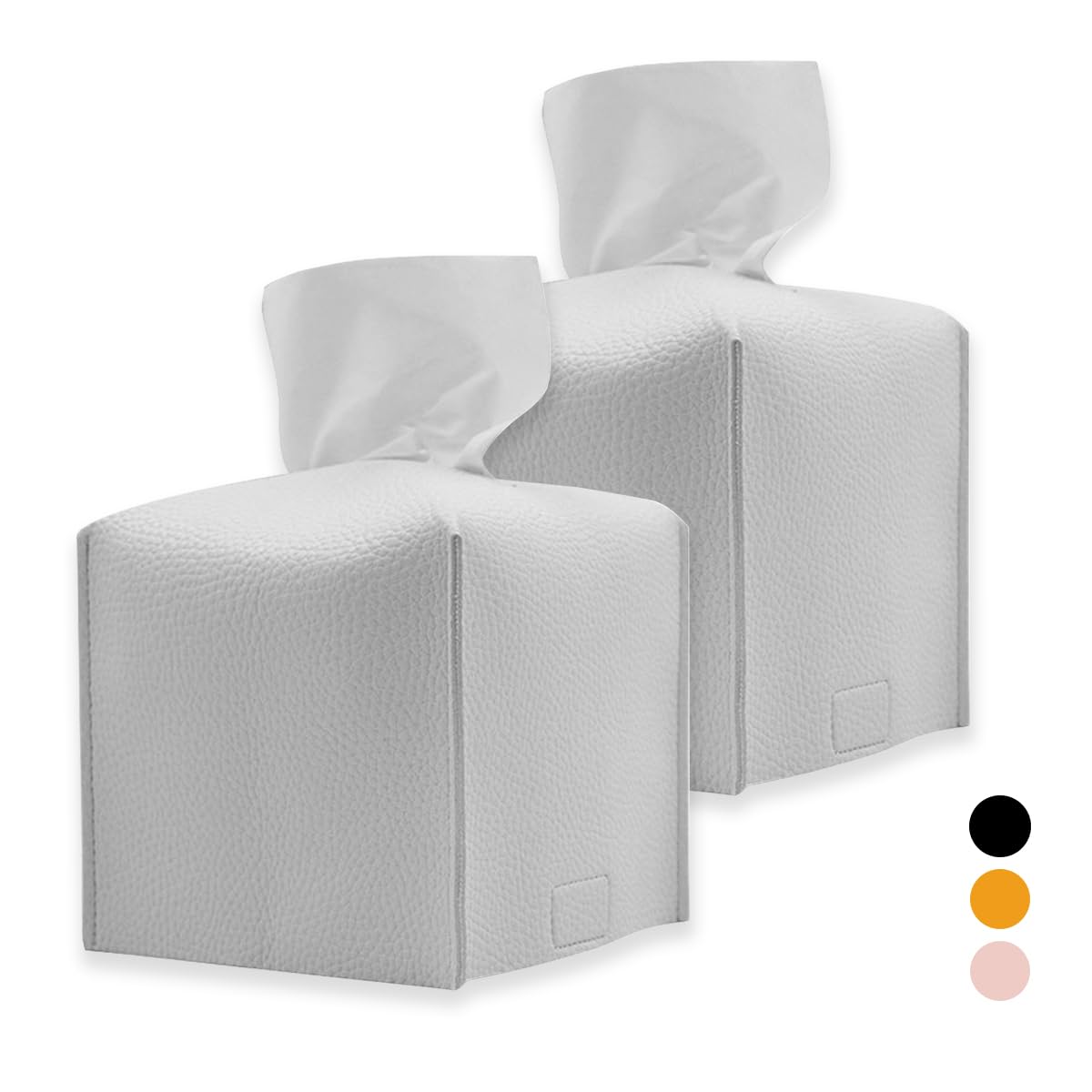 Square PU Leather Tissue Box Cover – 5 Inch Cube, 2-Pack White