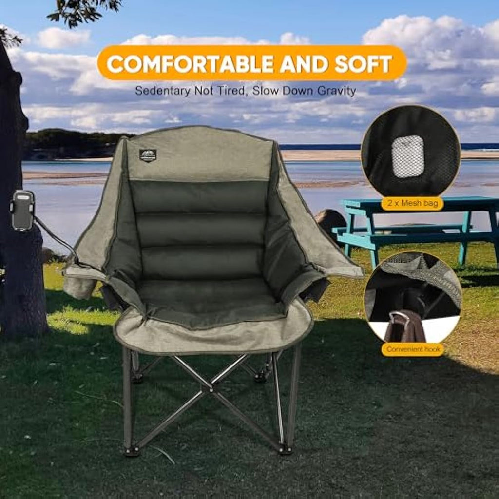LANMOUNTAIN Oversized Folding Camping Chair | Heavy-Duty 400lbs - Brown