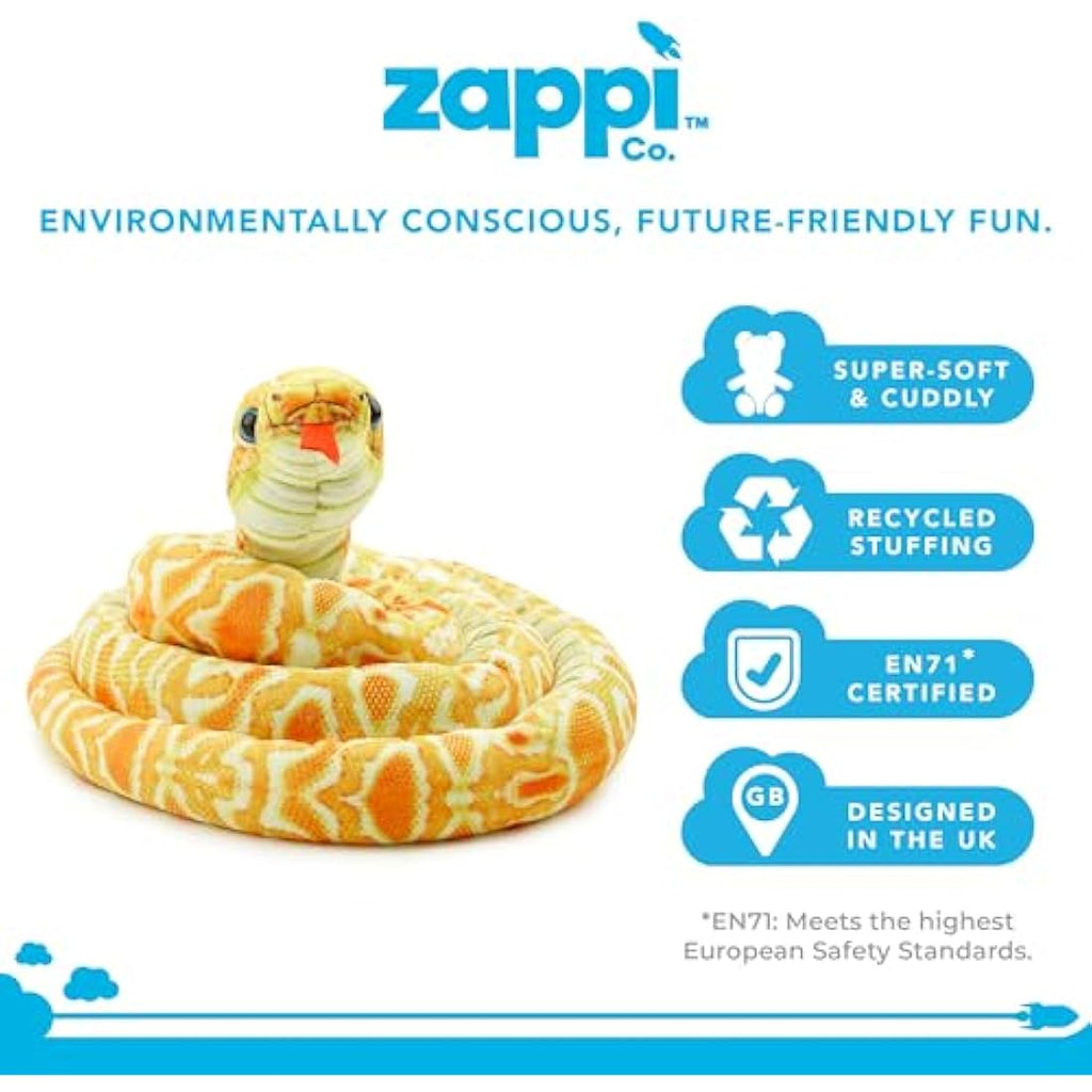 Zappi Co Yellow Corn Snake Plush Toy – 180cm Realistic Stuffed Animal