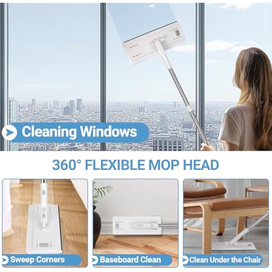 MASTERTOP Hands-Free Flat Mop and Bucket Set with 5 Microfibre Pads