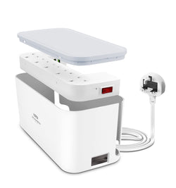 FDTEK 5 Way Extension Lead with 3 USB Ports & Cable Tidy Box – 2M Cord
