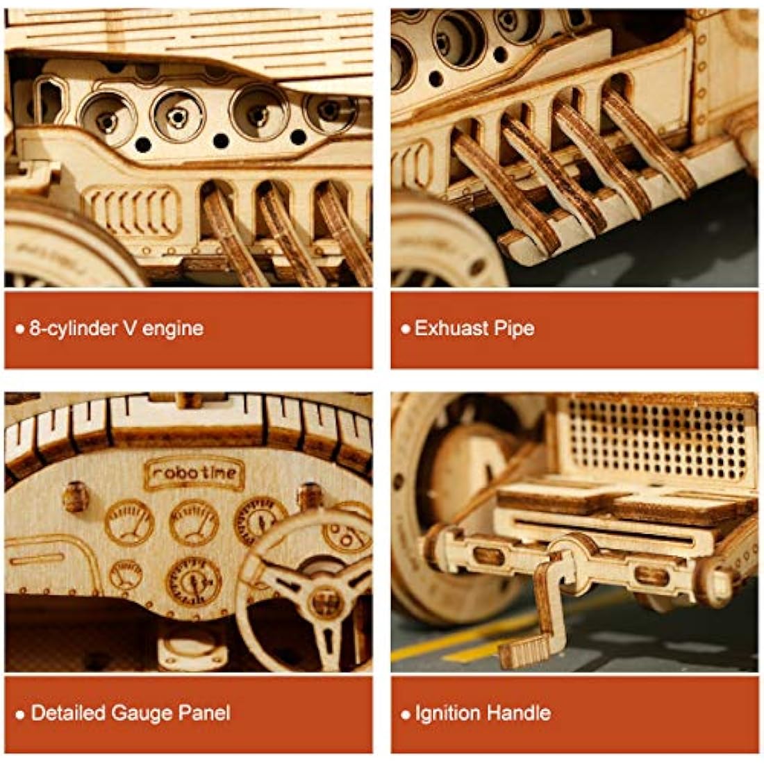 ROBOTIME 3D Wooden Puzzle Grand Prix Car Model Kit - Mechanical Craft