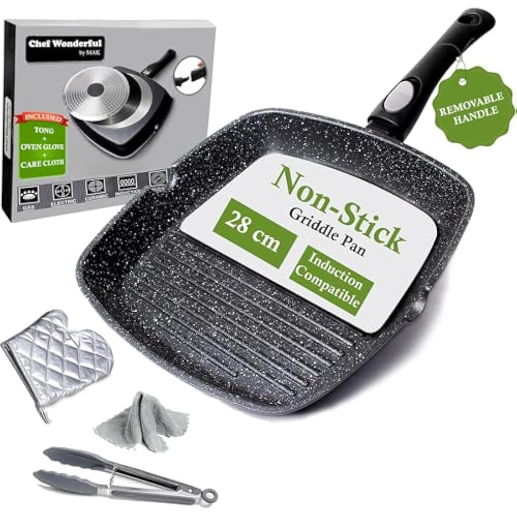 Jolof Store Non-Stick Griddle Pan – 28cm Induction Grill with Removable Handle