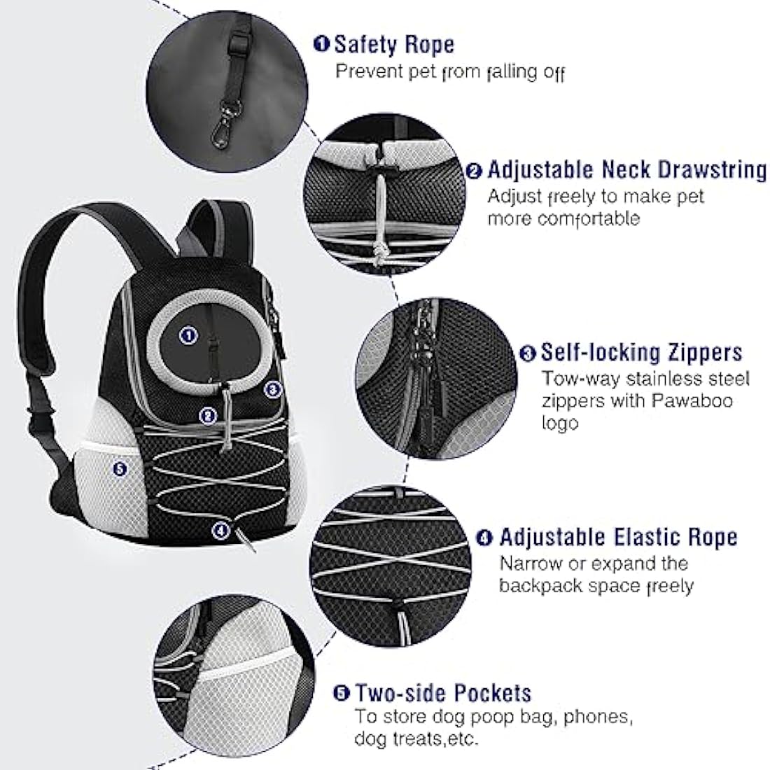 Pawaboo Pet Dog Carrier Backpack | Breathable Mesh Front Pack - Black