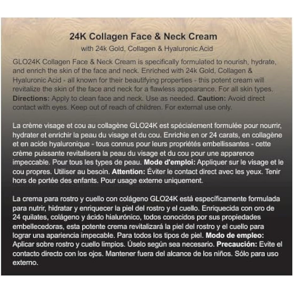 GLO24K Collagen Face & Neck Cream with 24k Gold & Hyaluronic Acid