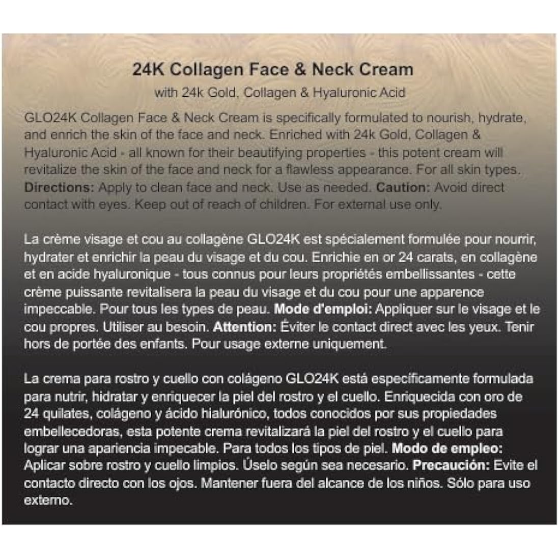 GLO24K Collagen Face & Neck Cream with 24k Gold & Hyaluronic Acid