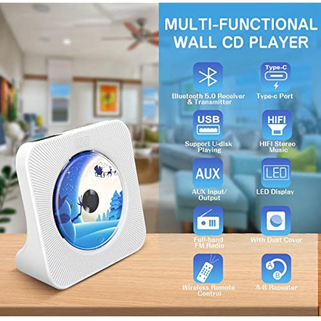 KOVCDVI Desktop CD Player with Bluetooth 5.0, FM Radio & Hi-Fi Speakers