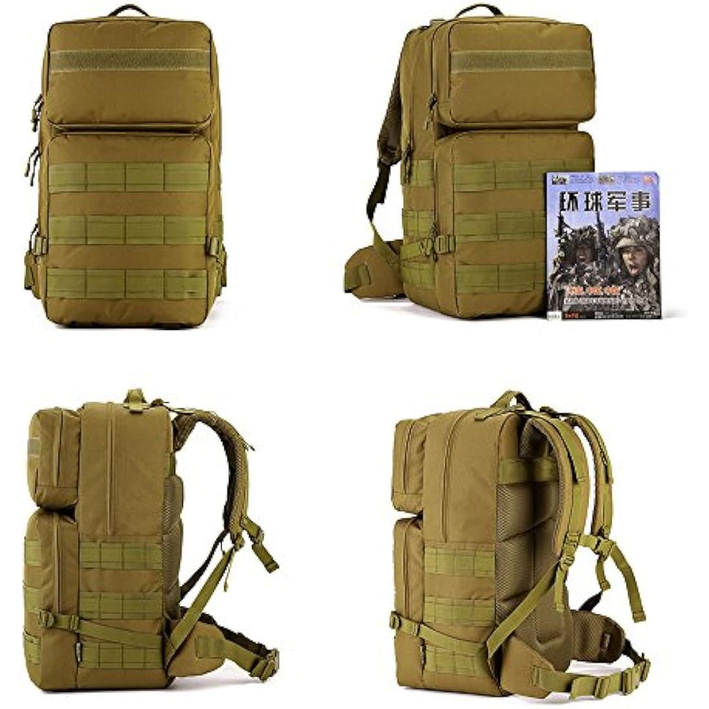 YuanWen 55L Tactical Backpack | Water Resistant MOLLE Hiking Rucksack