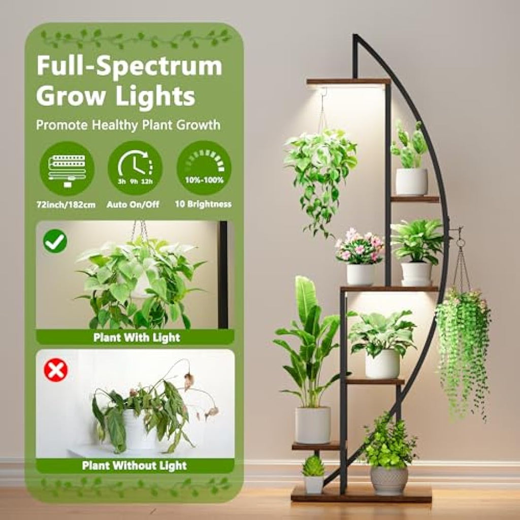 Jolof Store 6-Tier Half-Moon Plant Stand with Grow Lights – 2 Pack Metal Rack