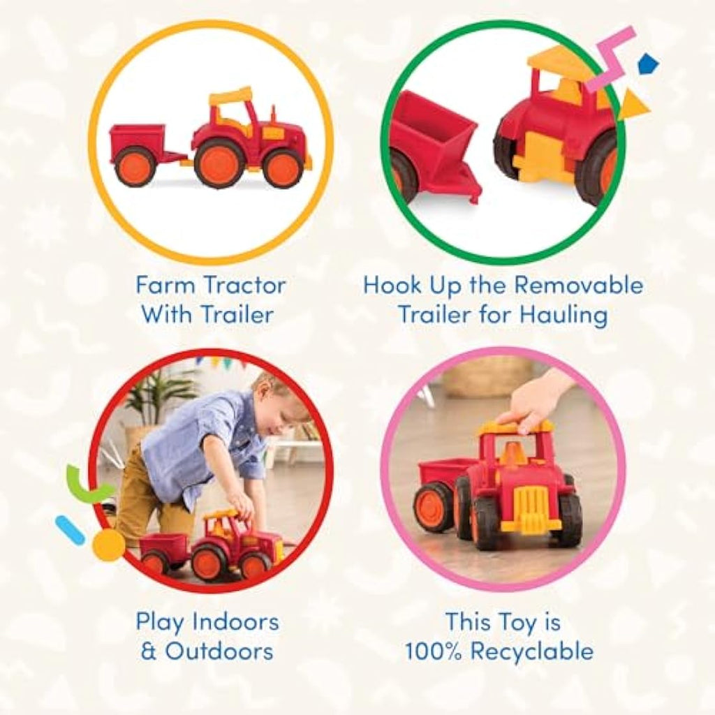 Wonder Wheels by Battat – Red Toy Tractor and Trailer for Toddlers