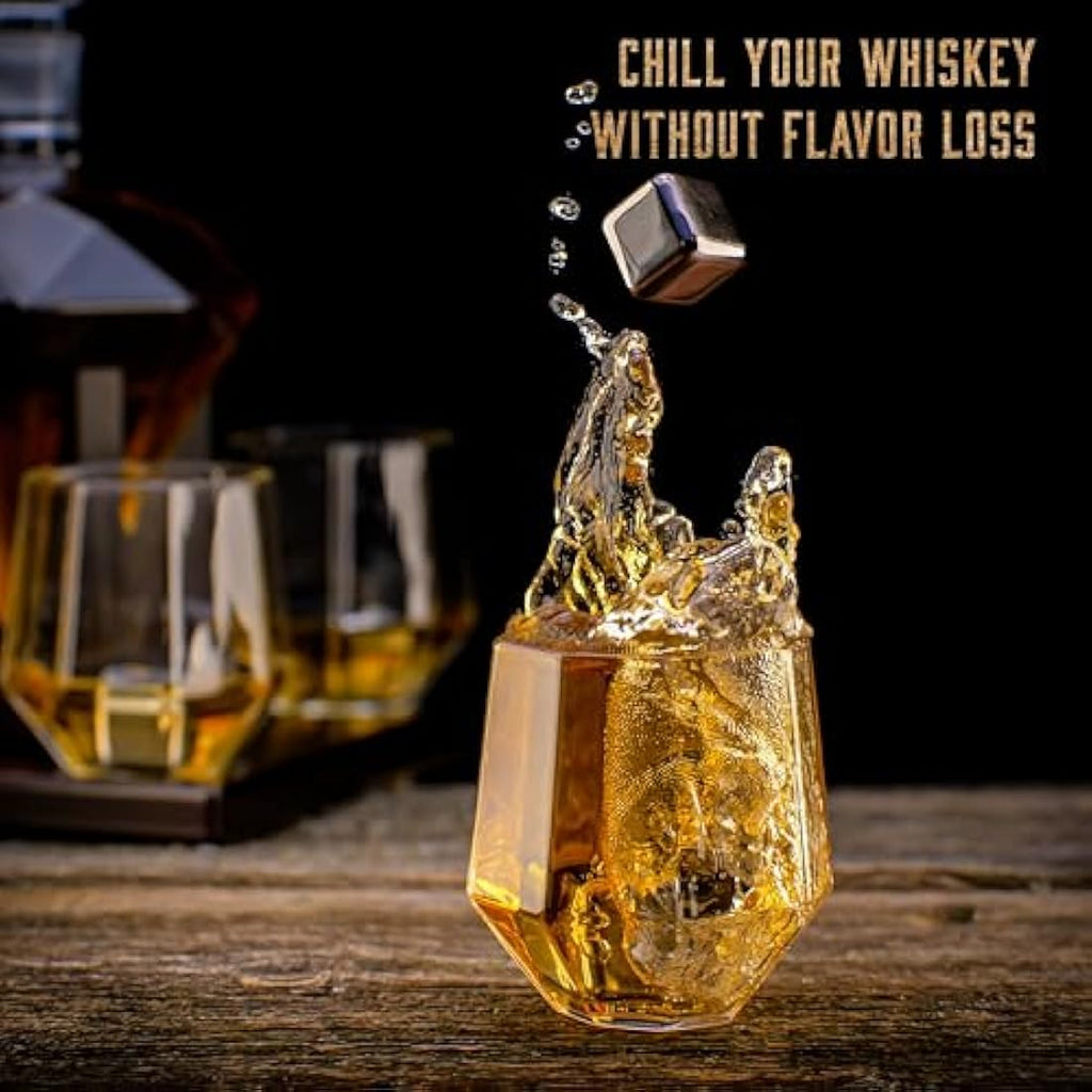 Whisiskey Diamond Whiskey Decanter Set - 1000ml Carafe with 4 Glasses