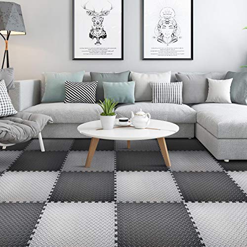 REALIKE Interlocking EVA Foam Exercise Mats | 12 Grey Gym Floor Tiles