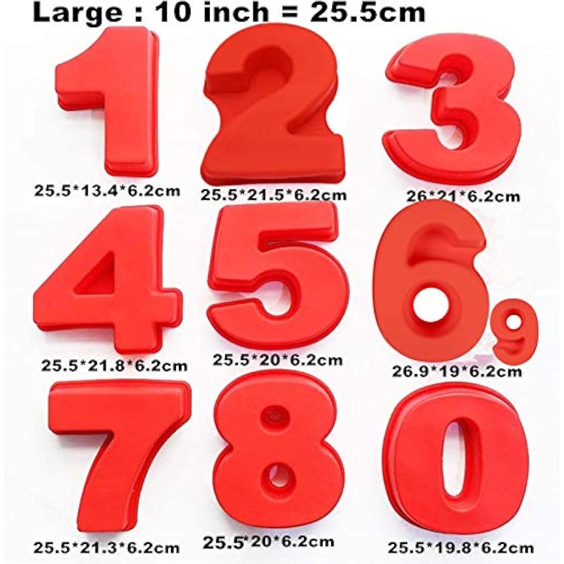 10 Inch Silicone Number Cake Molds - 9 Piece Baking Pan Set