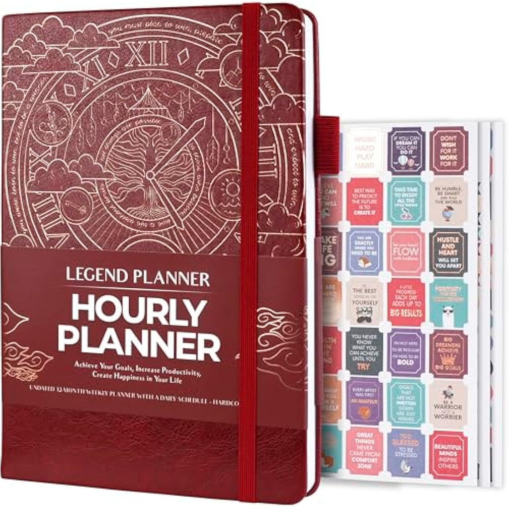 Legend Planner Hourly Schedule – Undated A5 Daily Organizer, Wine Red