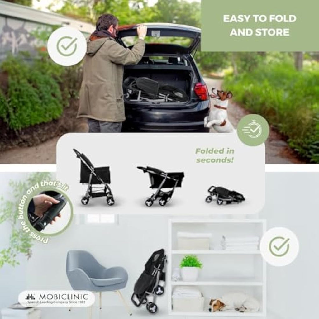 Mobiclinic Zuma Foldable Dog Pram - Pet Stroller for Small Dogs, Black