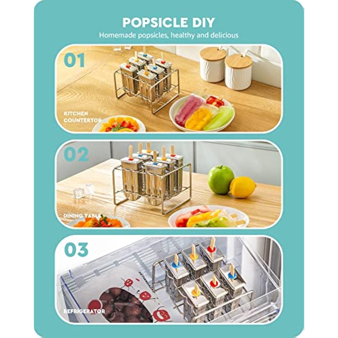 Baffect Stainless Steel Popsicle Mould Set - 6 Round Ice Lolly Makers
