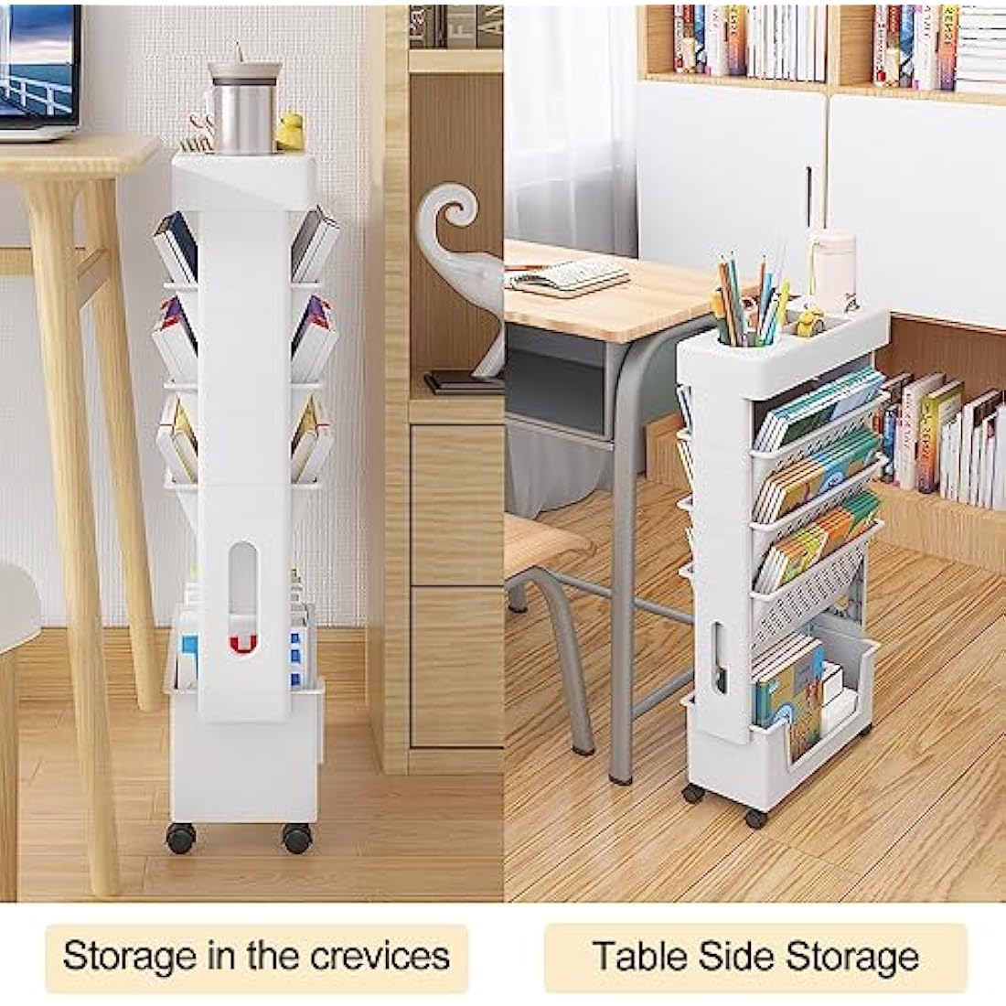 Jolof Store Mobile Bookshelf - Rolling Storage Cart with Wheels, White