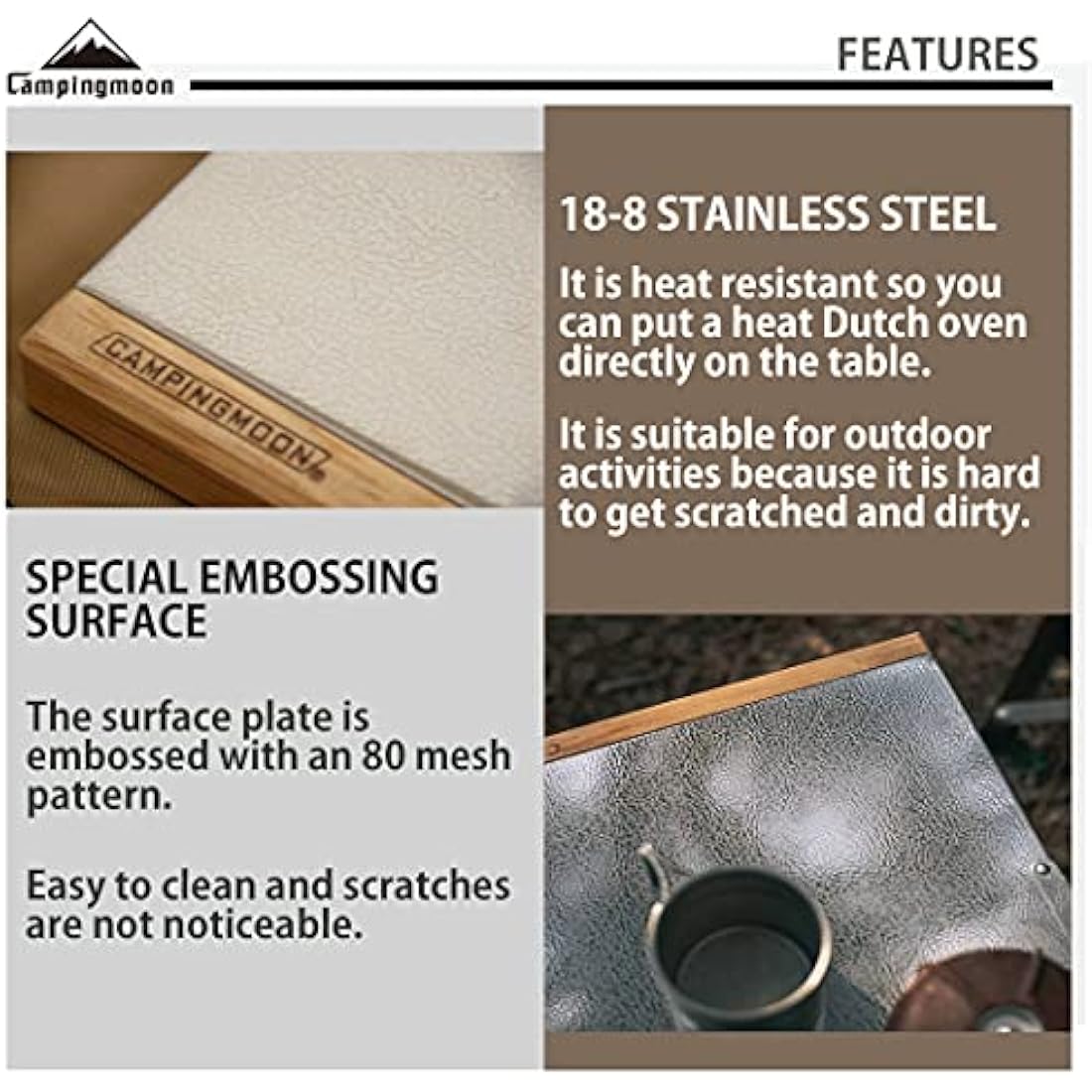 CAMPINGMOON Heat-Resistant Stainless Steel Foldable Camping Side Table