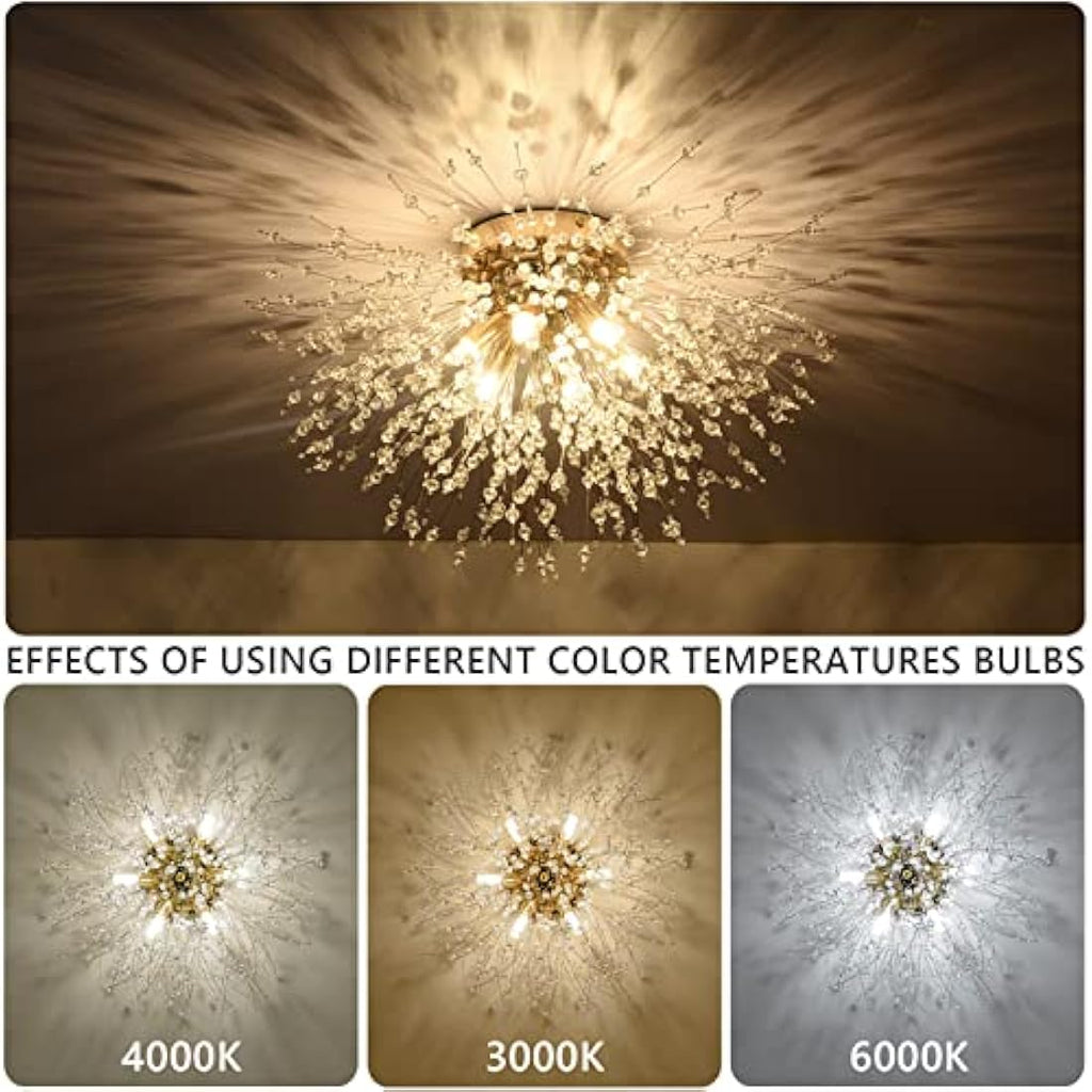 Rayofly Modern Gold Crystal Chandelier – 6-Light Flush Mount Ceiling Lamp