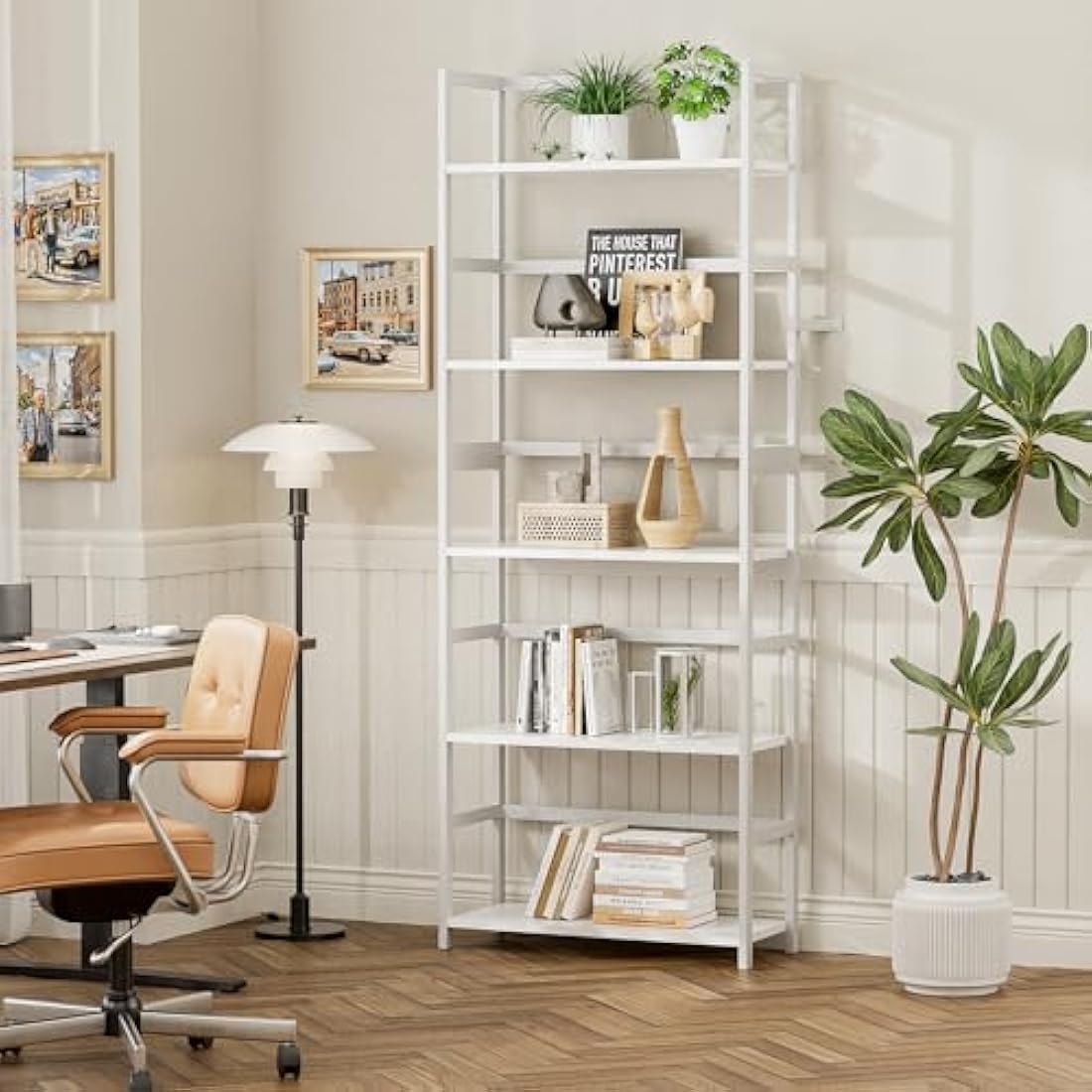 5-Tier Bamboo Bookshelf – Modern Industrial Wood Display Shelf