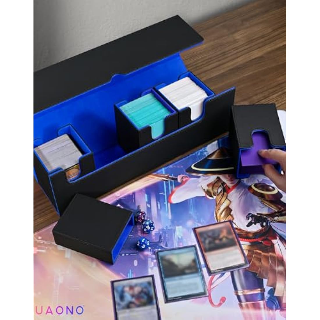 UAONO 5-in-1 Card Deck Box with Dice Tray - Holds 450+ Sleeved MTG Cards