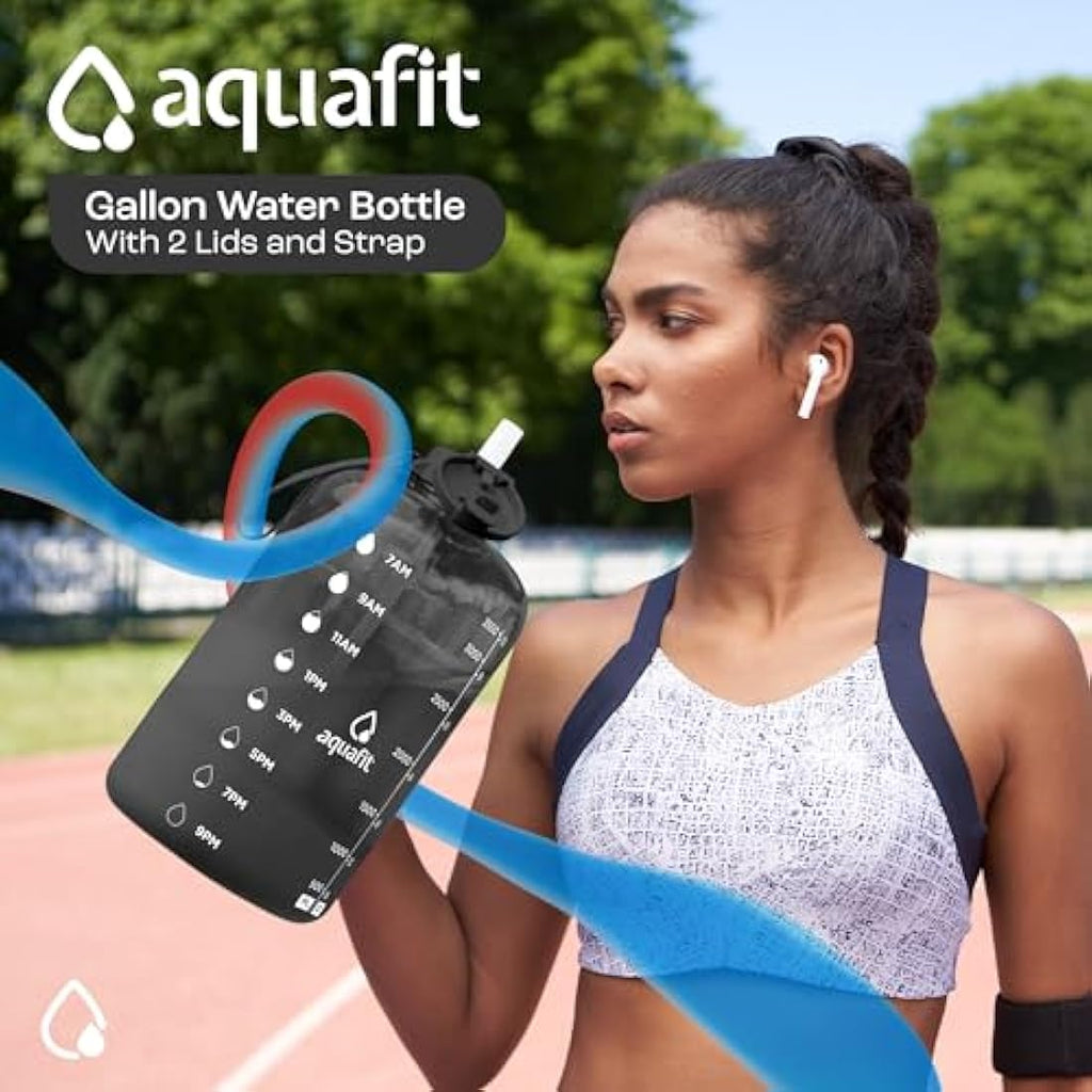 AQUAFIT 1 Gallon Water Bottle with Time Marker – 4L Gym Jug, Grey