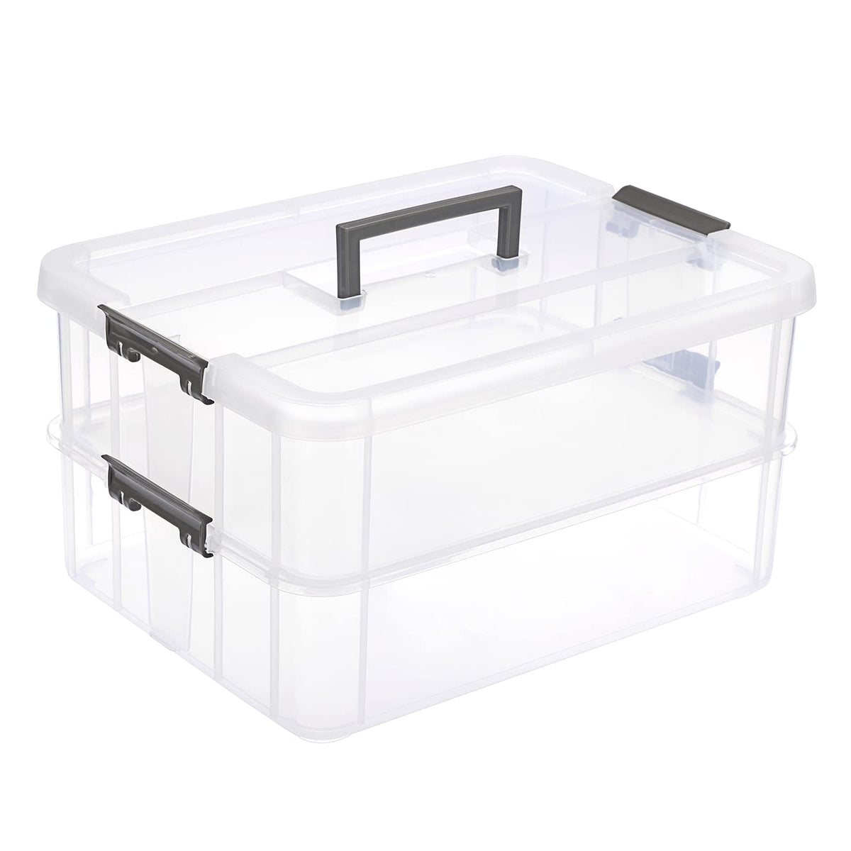 IGNPION 2-Tier Stackable Craft Storage Box Plastic Adjustable Storage Containers with Carry Handle Transparent Containers Organiser for Art & Craft - image 1