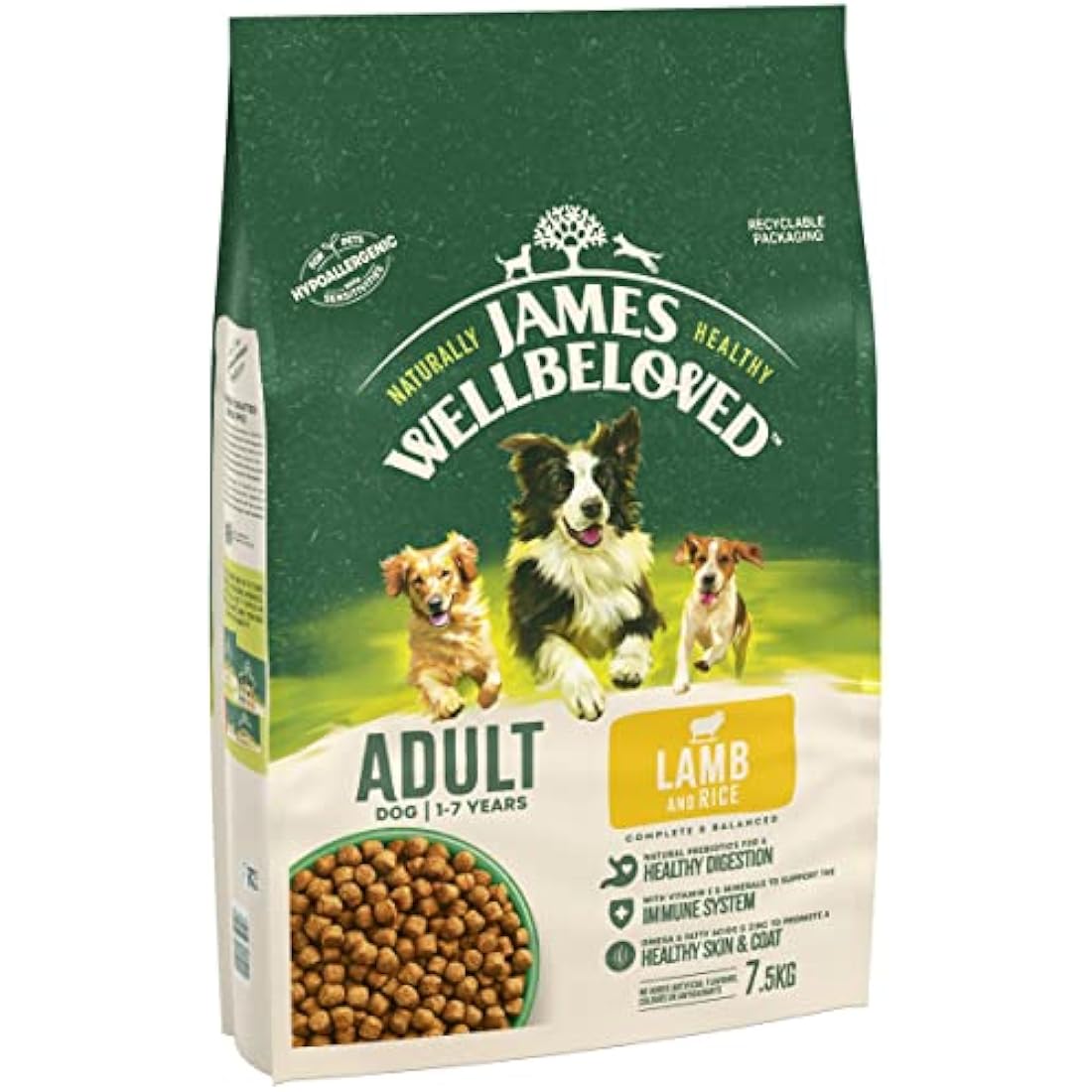 James Wellbeloved Hypoallergenic Dry Adult Dog Food - Lamb & Rice, 7.5kg