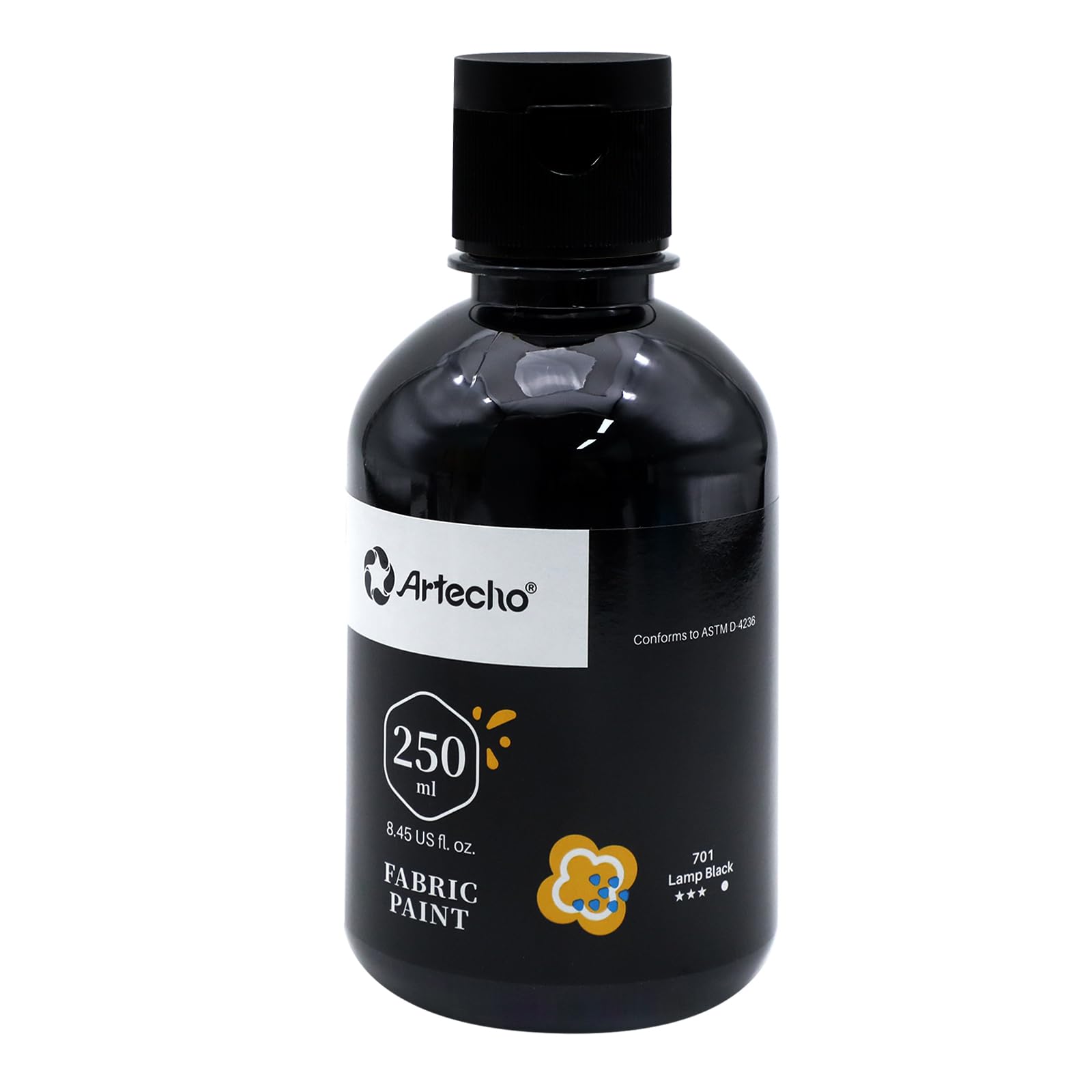 Artecho Black Fabric Paint - 250ml Permanent Textile Dye for Clothes