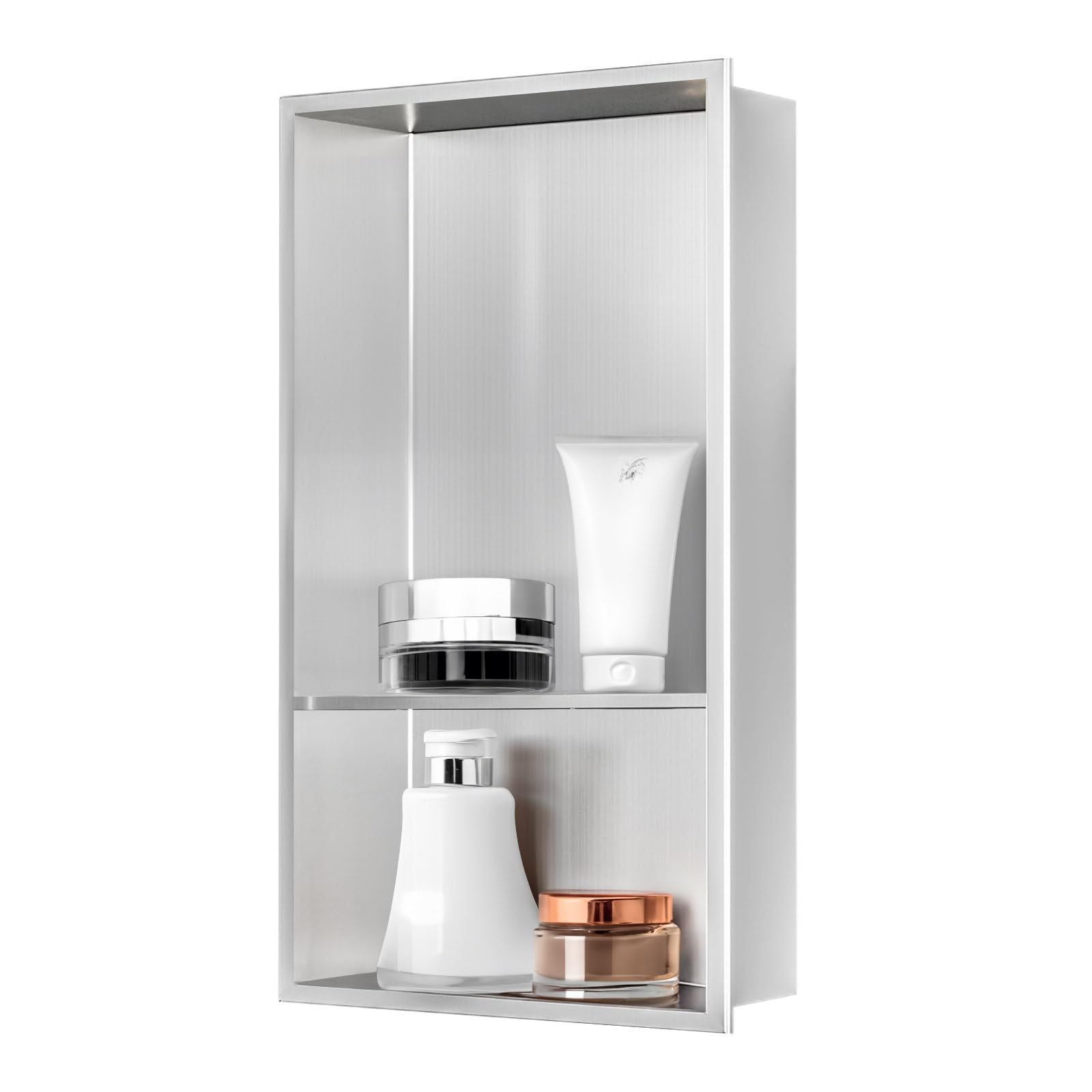 Sunrik Stainless Steel Recessed Shower Niche - Nickel Bathroom Shelf