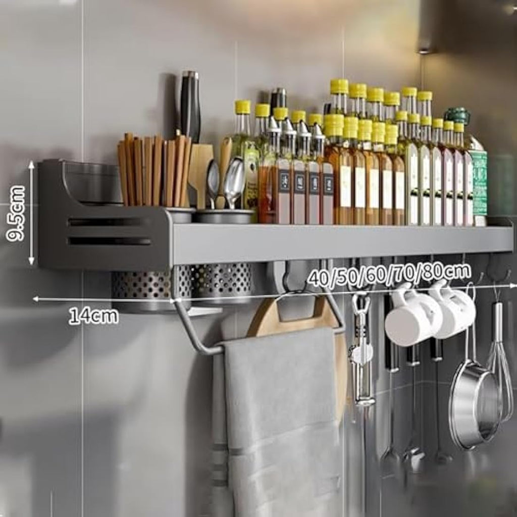 ZOKT Spice Rack – 60cm Wall Mounted Aluminum Kitchen Storage, Grey