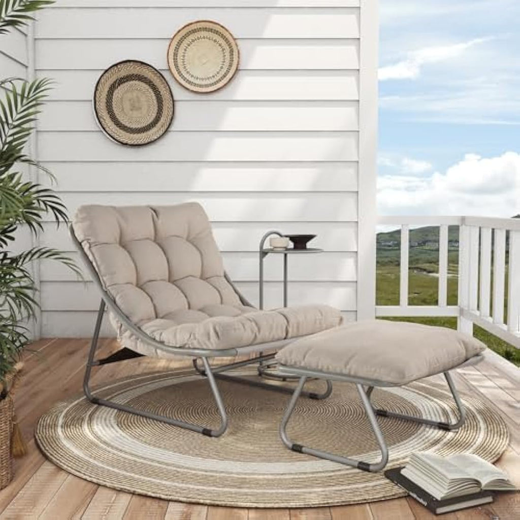 Grand Patio Sun Lounger with Side Table & Footstool - Champagne Steel