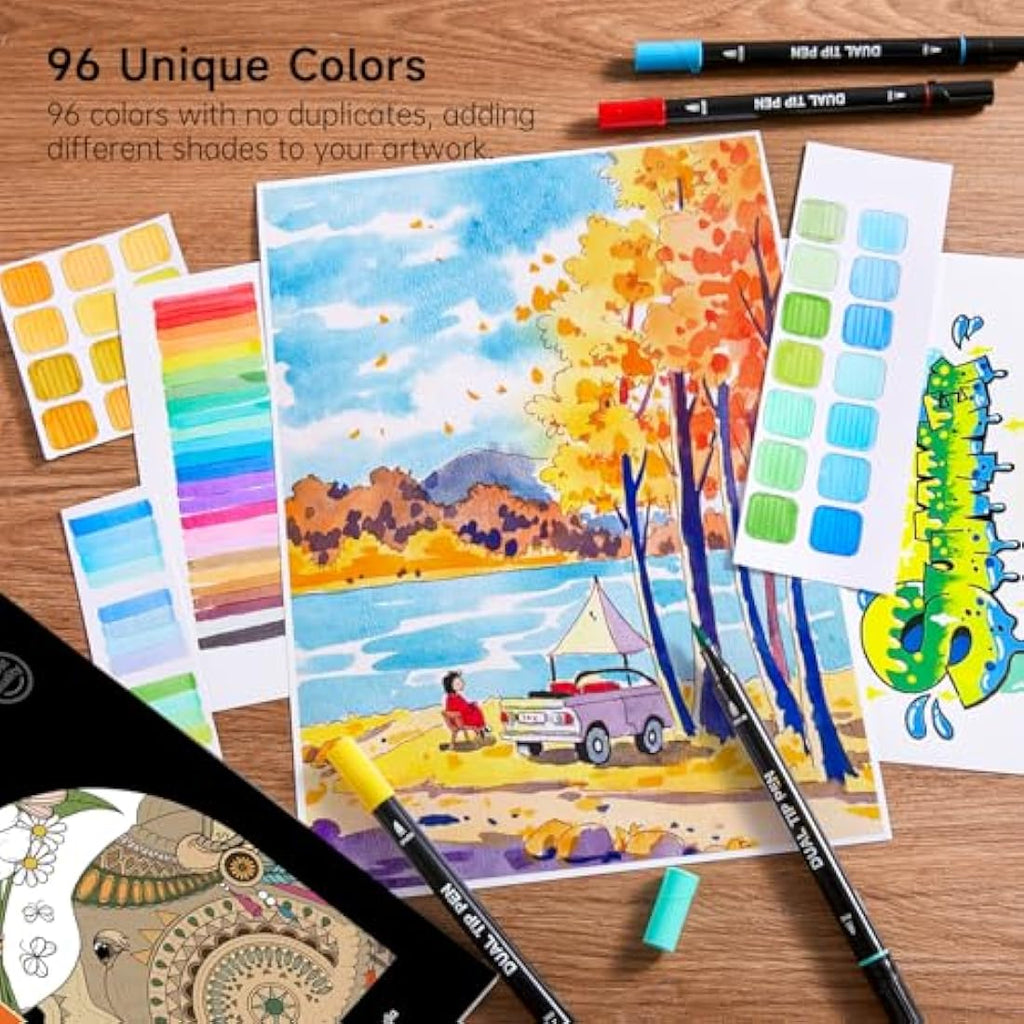 Shuttle Art 96 Colors Dual Tip Brush Pens – Fine & Brush Tip Markers Set