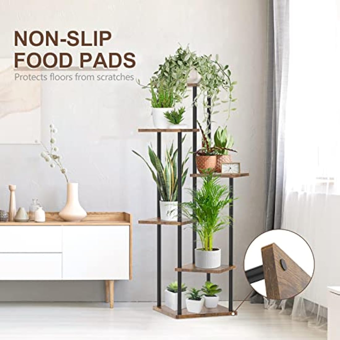 6-Tier Corner Plant Stand – 115cm Metal & Wood Flower Rack