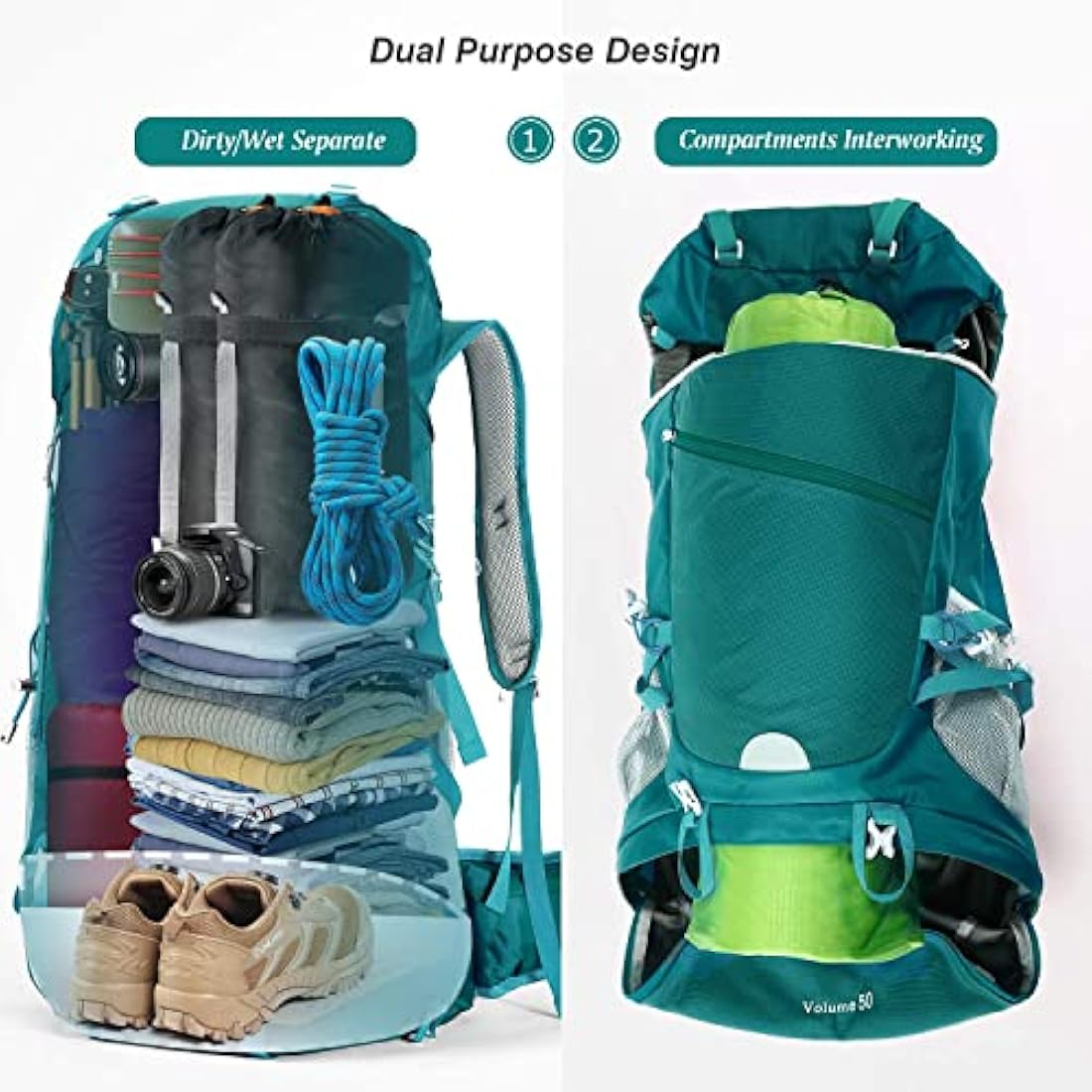 HOMIEE 50L Hiking Backpack – Waterproof Lightweight Trekking Rucksack
