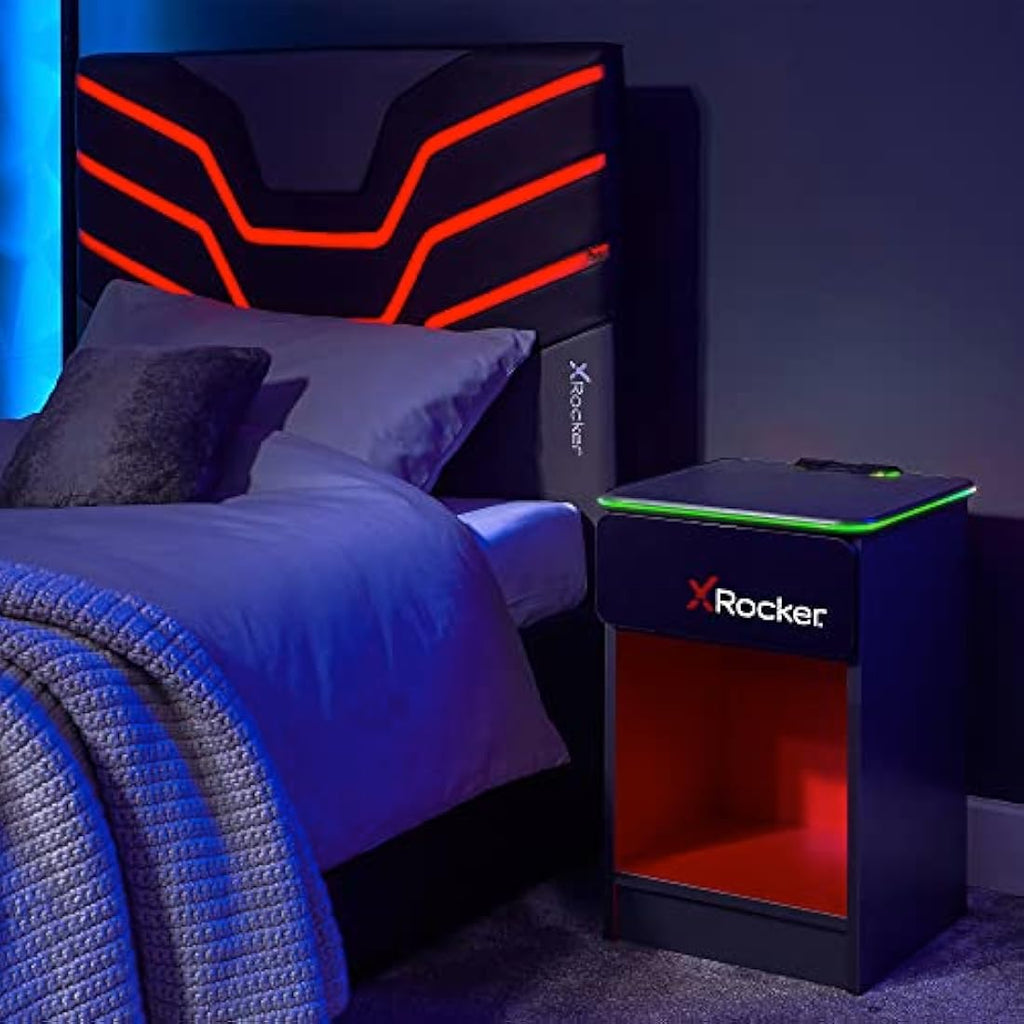 X-Rocker Carbon-Tek Gaming Bedside Table with RGB & Wireless Charging