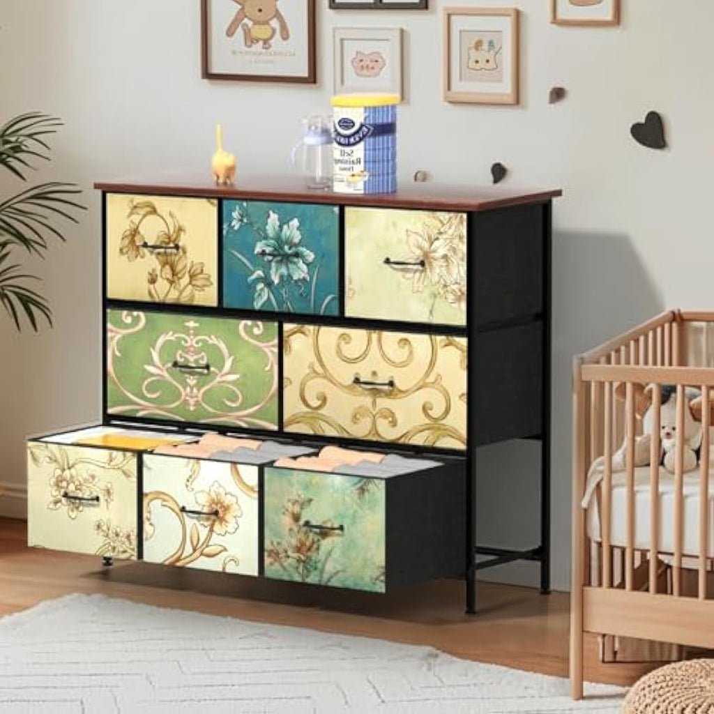 8-Drawer Fabric Dresser – Vintage Floral Storage Chest