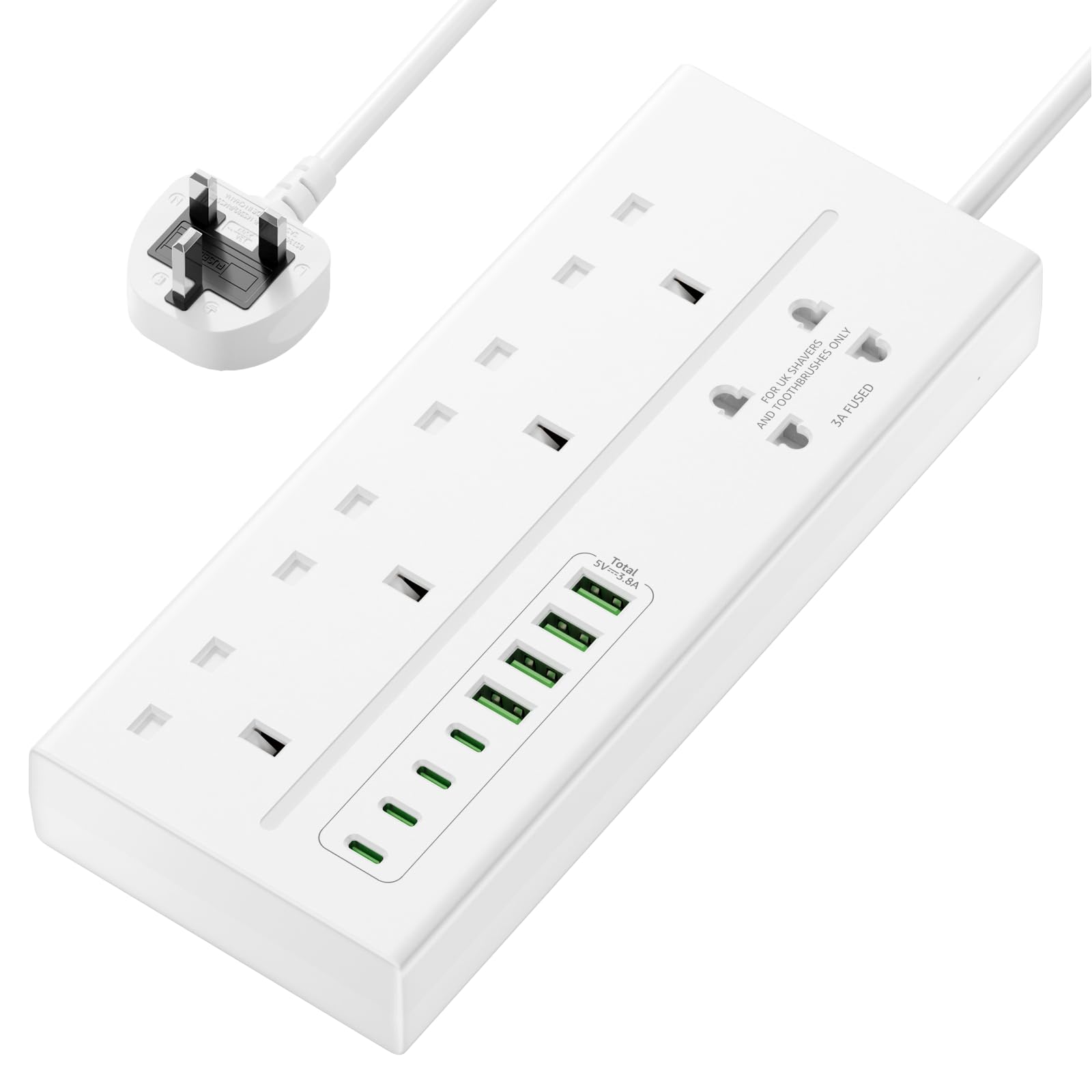 VoltFlow 4 Way Extension Lead | 8 USB Ports & 1.8M Cable Power Strip