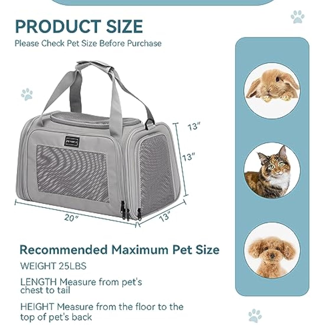 Petsfit Large Cat Carrier – Collapsible Soft Dog Travel Bag, Grey