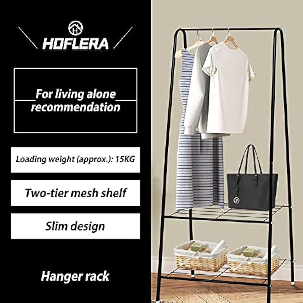Metal Garment Rack – Heavy Duty Clothes Rail with Shelf, Black