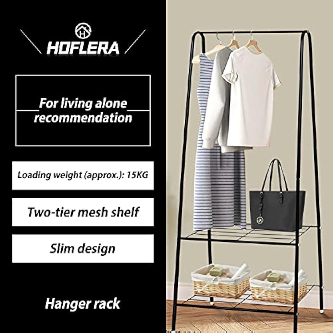 Metal Garment Rack – Heavy Duty Clothes Rail with Shelf, Black