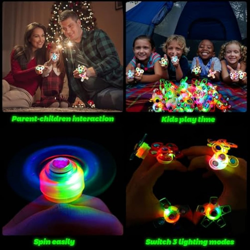 Mikulala LED Light Up Fidget Spinner Rings – 24 Pack Glow Party Favours