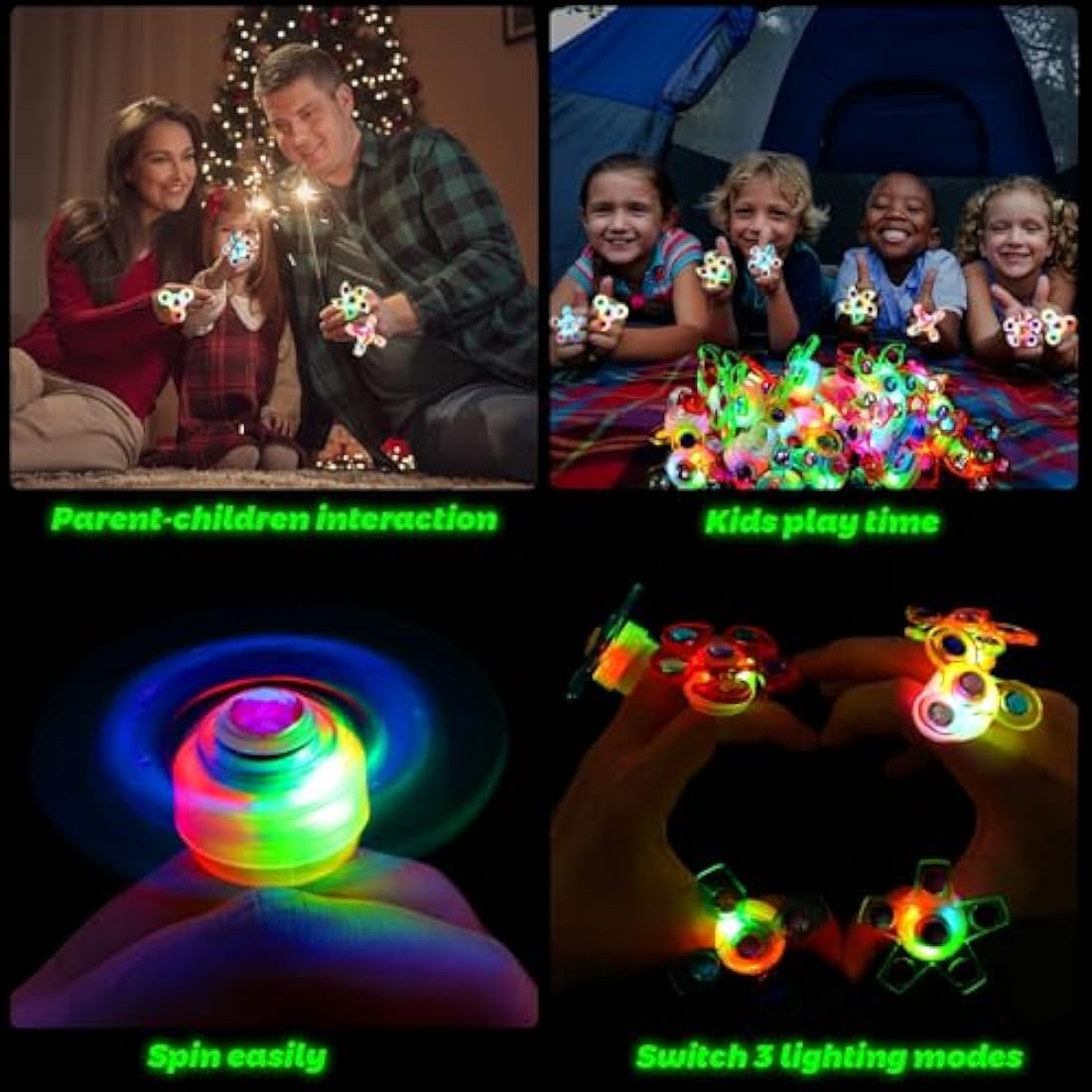 Mikulala LED Light Up Fidget Spinner Rings – 24 Pack Glow Party Favours