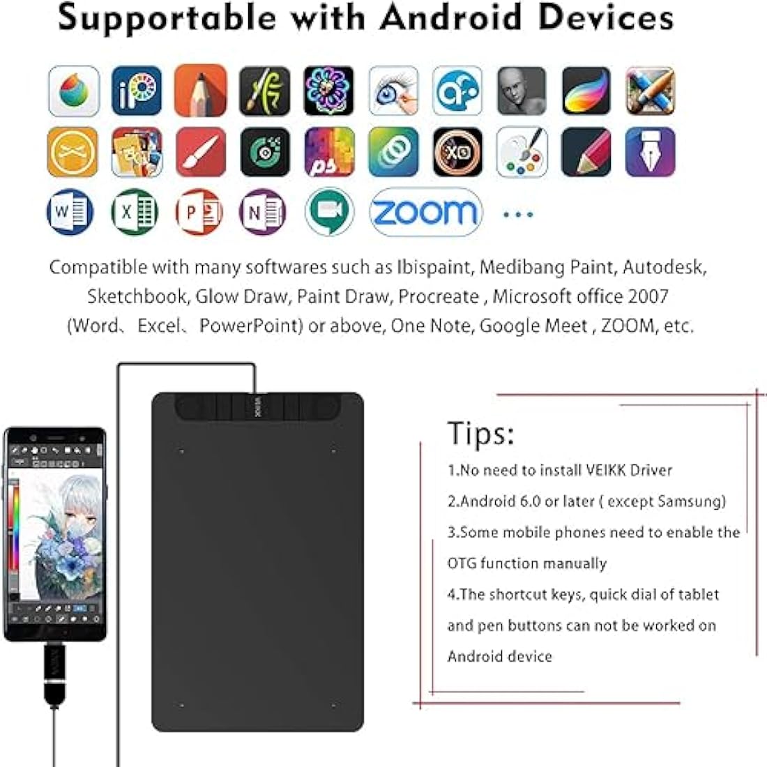 VEIKK VK1060PRO Drawing Tablet | 10x6 Inch Graphic Pad with 2 Scroll Wheels
