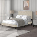 Galano Rhea Upholstered Double Bed – Beige Fabric Frame with Headboard